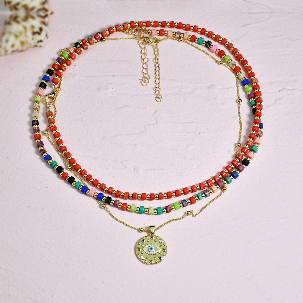 Venta al por mayor Collar con colgante de medalla multicapa con cuentas